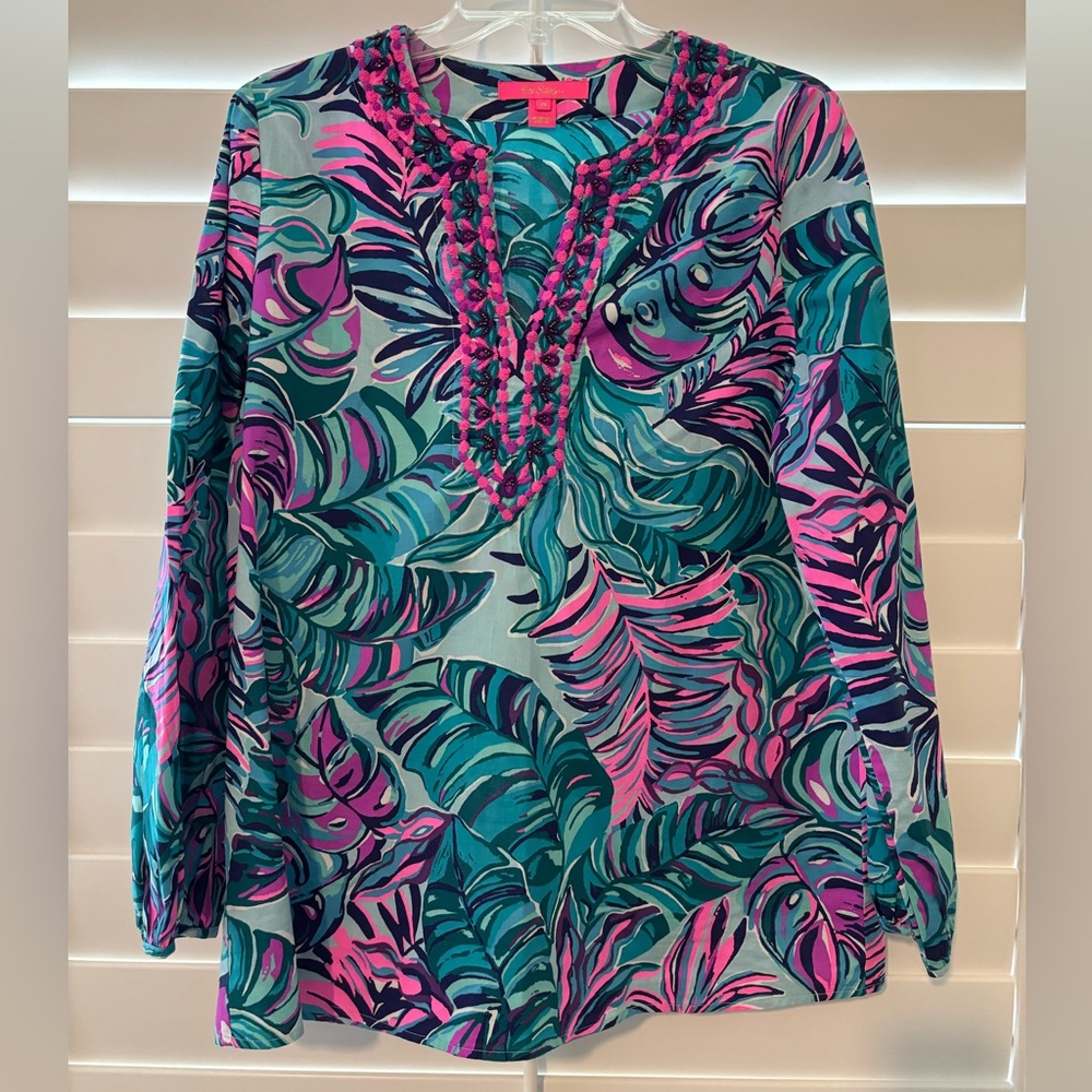 Lilly Pulitzer Pink and Blue Tunic with V-Neck